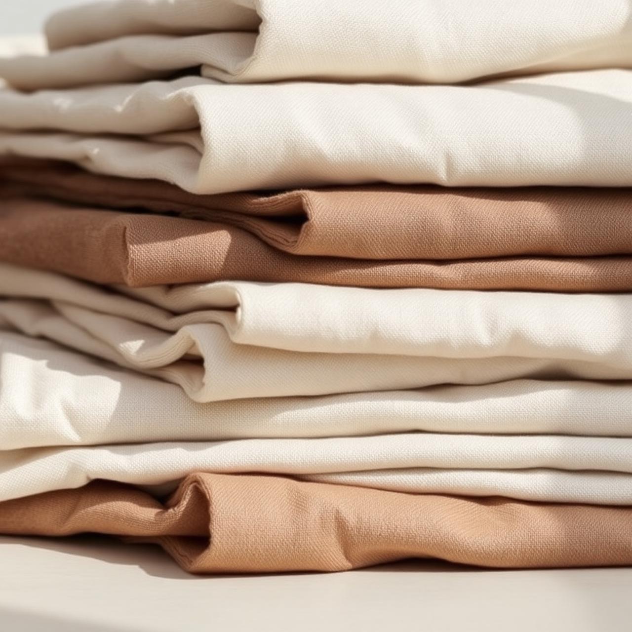 Folded sustainable linen and cotton textiles